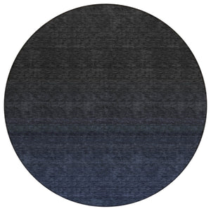 HomeRoots 5' Navy Blue and Charcoal Abstract Area Rug - Washable, Durable, Indoor/Outdoor Stylish Accent Piece 8' Round 588956