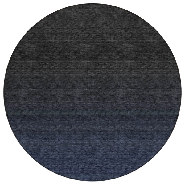 HomeRoots 5' Navy Blue and Charcoal Abstract Area Rug - Washable, Durable, Indoor/Outdoor Stylish Accent Piece 8' Round 588956
