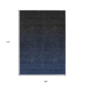 HomeRoots 9' Navy Blue and Charcoal Abstract Rug – Stylish, Washable Indoor/Outdoor Design for Versatile Spaces 9' X 12' 588958
