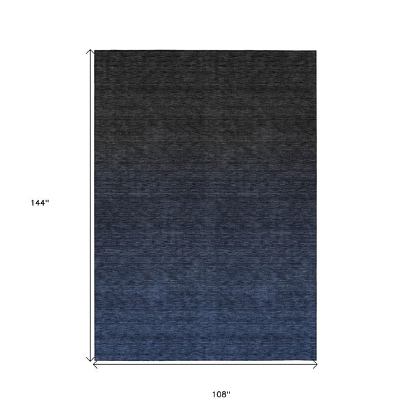 HomeRoots 9' Navy Blue and Charcoal Abstract Rug – Stylish, Washable Indoor/Outdoor Design for Versatile Spaces 9' X 12' 588958