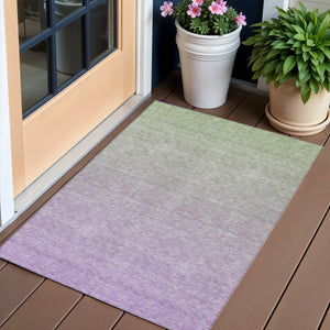 Homeroots 3' Artichoke Green And Lavender Ombre Washable Area Rug For Indoor And Outdoor Stylish Use 3' X 5' Polyester 588972