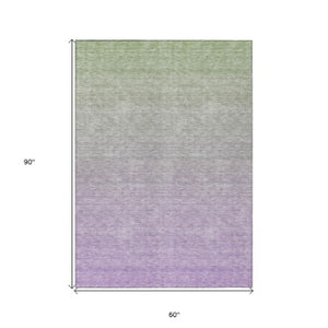 Homeroots 3' Artichoke Green And Lavender Ombre Washable Area Rug For Indoor And Outdoor Stylish Use 5' X 8' Polyester 588973