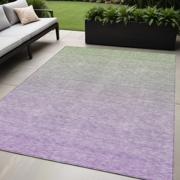 Homeroots 3' Artichoke Green And Lavender Ombre Washable Area Rug For Indoor And Outdoor Stylish Use 5' X 8' Polyester 588973