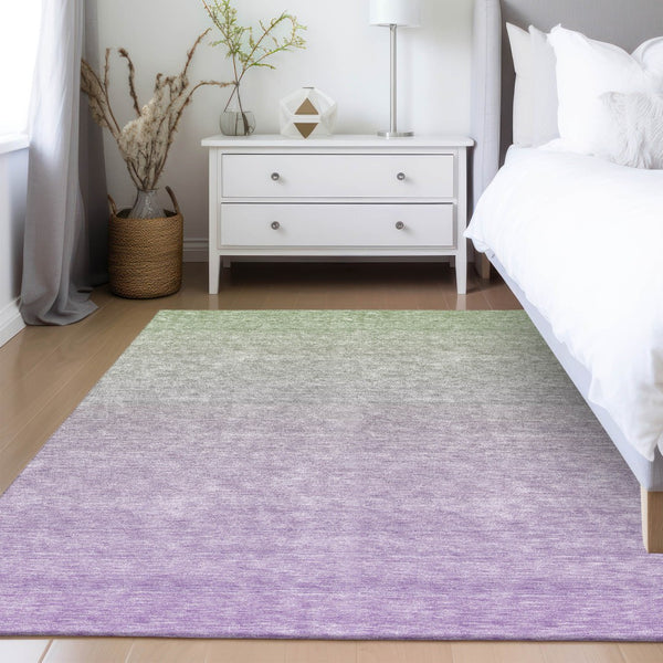 Homeroots 3' Artichoke Green And Lavender Ombre Washable Area Rug For Indoor And Outdoor Stylish Use 5' X 8' Polyester 588973