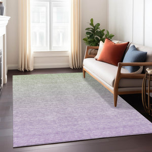 Homeroots 3' Artichoke Green And Lavender Ombre Washable Area Rug For Indoor And Outdoor Stylish Use 5' X 8' Polyester 588973