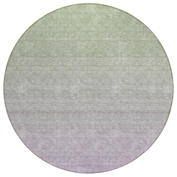 HomeRoots 5' Ombre Area Rug in Artichoke Green & Lavender – Durable, Washable, Ideal for Indoor & Outdoor Use 8' Round 588974