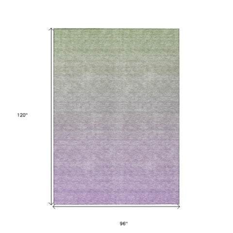Homeroots 3' Artichoke Green And Lavender Ombre Washable Area Rug For Indoor And Outdoor Stylish Use 8' X 10' Polyester 588975