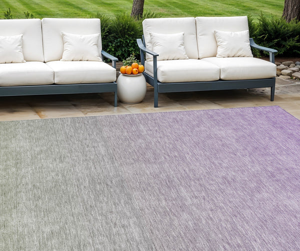Homeroots 3' Artichoke Green And Lavender Ombre Washable Area Rug For Indoor And Outdoor Stylish Use 8' X 10' Polyester 588975