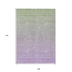 Homeroots 3' Artichoke Green And Lavender Ombre Washable Area Rug For Indoor And Outdoor Stylish Use 9' X 12' Polyester 588976