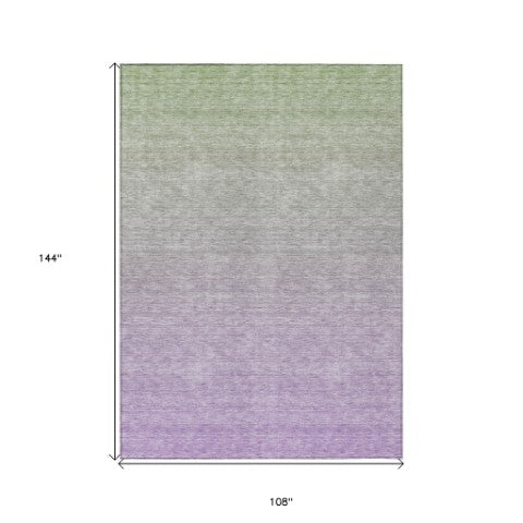 Homeroots 3' Artichoke Green And Lavender Ombre Washable Area Rug For Indoor And Outdoor Stylish Use 9' X 12' Polyester 588976