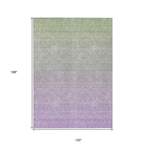 Homeroots 3' Artichoke Green And Lavender Ombre Washable Area Rug For Indoor And Outdoor Stylish Use 10' X 14' Polyester 588977