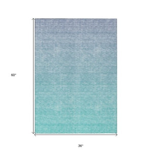 Homeroots 3' Artichoke Green And Lavender Ombre Washable Area Rug For Indoor And Outdoor Stylish Use 3' X 5' Polyester 588984