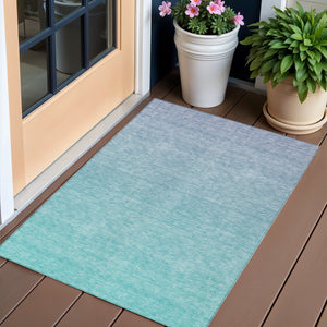 Homeroots 3' Artichoke Green And Lavender Ombre Washable Area Rug For Indoor And Outdoor Stylish Use 3' X 5' Polyester 588984