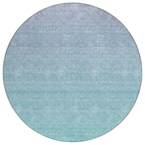 HomeRoots 5' Sky Blue to Teal Ombre Washable Area Rug - Stylish, Durable, and Perfect for Indoor/Outdoor Spaces 8' Round 588986