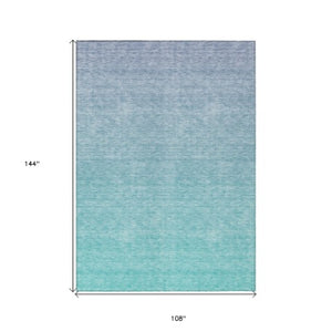 Homeroots 3' Artichoke Green And Lavender Ombre Washable Area Rug For Indoor And Outdoor Stylish Use 9' X 12' Polyester 588988