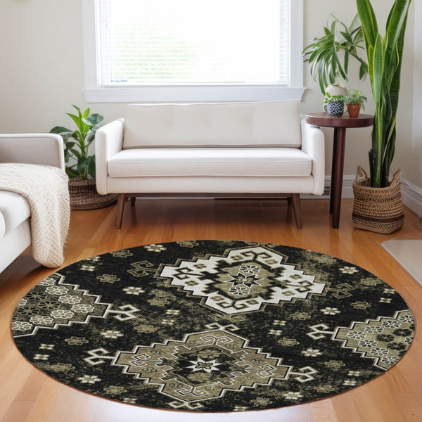 Homeroots 3' Artichoke Green And Lavender Ombre Washable Area Rug For Indoor And Outdoor Stylish Use 8' Round Polyester 588992