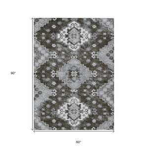 Homeroots 3' Artichoke Green And Lavender Ombre Washable Area Rug For Indoor And Outdoor Stylish Use 5' X 8' Polyester 588997