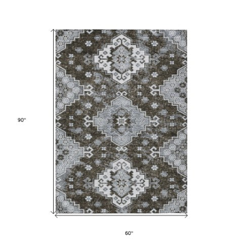 Homeroots 3' Artichoke Green And Lavender Ombre Washable Area Rug For Indoor And Outdoor Stylish Use 5' X 8' Polyester 588997