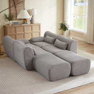 English Elm Sectional U-shaped Corduroy Sofa with Ottoman Convertible Layout for Any Living Room Grey W2339S00154