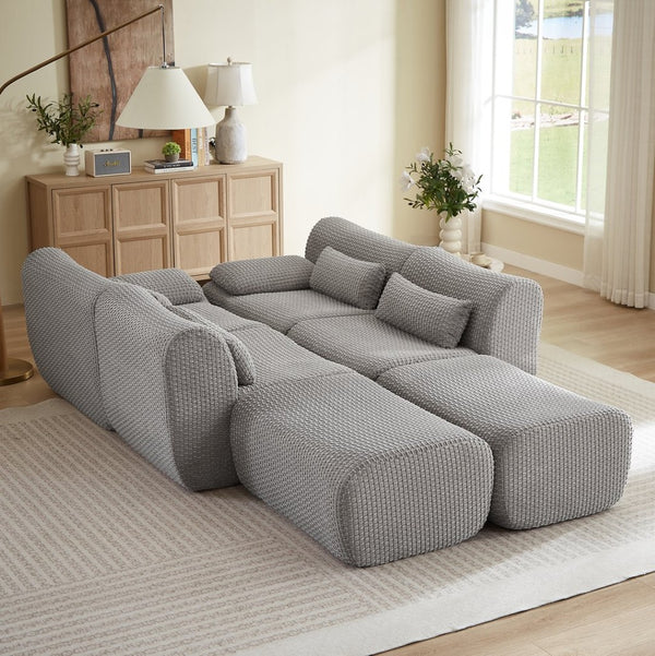 English Elm Sectional U-shaped Corduroy Sofa with Ottoman Convertible Layout for Any Living Room Grey W2339S00154