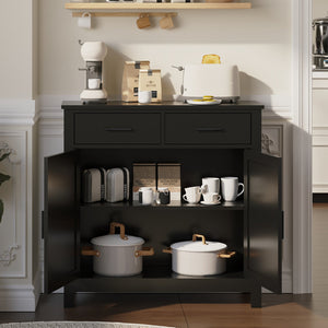 English Elm Kitchen Storage Cabinet Modern Farmhouse Buffet Sideboard with Spacious Drawers and Sturdy Storage Slate finish Black W2386P207772