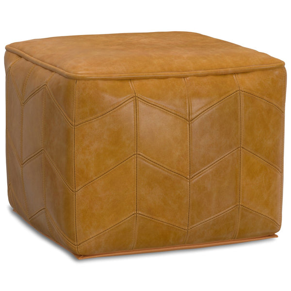English Elm Morden Genuine Leather Square Pouf in Brown – Chevron Pattern, Durable Polystyrene Fill, Versatile Seating & Footstool B136P252629