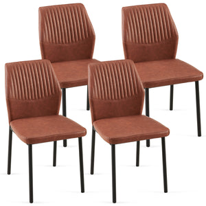 English Elm Brown Pu Leather Dining Chairs Set Of 4 Faux Leather Dining Chairs Living Room Chair Modern Kitchen Armless Side Chair With Metal Legs(Set Of 4)