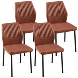 Set of 4 Brown PU Leather Dining Chairs with Metal Legs