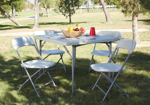 OSP Home Furnishings 5 Piece Folding Dining Set with Resin Top and Steel Frame for Indoor Outdoor Hosting PCT-05