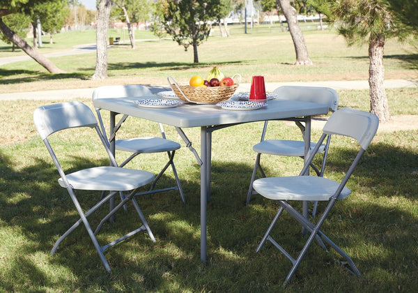 OSP Home Furnishings 5 Piece Folding Dining Set with Resin Top and Steel Frame for Indoor Outdoor Hosting PCT-05