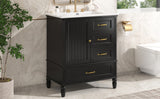 Christopher Knight Home® - Noble House - - 30" Bathroom Vanity With Sink, Bathroom Cabinet With A Door, Three Drawers, Solid Wood Legs & Mdf Board, Adiustable Foot Pads, Black (Other Color: N725P195409K)