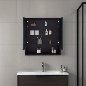 English Elm Medicine Cabinet With Mirror, Open Shelf & 3 Interior Shelves - Stylish Black Storage Solution! B097133184