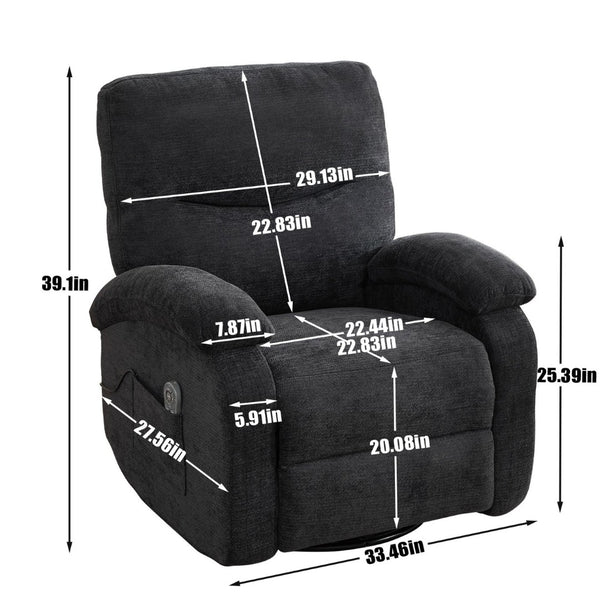 English Elm Hot Massage Rocking Swivel Lounge Chair with Heat Lumbar Support and Cup Holder W5029P388741