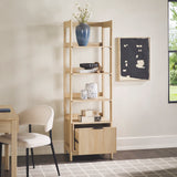 Holmes Modern Narrow Bookcase with Reeded Drawer Coastal Oak WEHOL41OS2CO0 Walker Edison