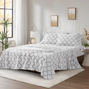 JLA Home True North by Sleep Philosophy - Sheet Micro Fleece Sheet Set — Ultra-Soft, OEKO-TEX Certified, Breathable Warmth, Pill-Resistant Comfort Grey Geo TN20-0530