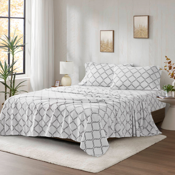 JLA Home True North by Sleep Philosophy - Sheet Micro Fleece Sheet Set — Ultra-Soft, OEKO-TEX Certified, Breathable Warmth, Pill-Resistant Comfort Grey Geo TN20-0529