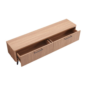 English Elm Jodie 69" Fluted TV Stand with Splayed Metal Legs, Fluted Drawers & Black Handles for 75" TVs Maple B365P397909