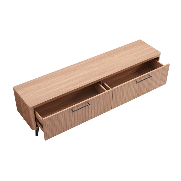 English Elm Jodie 69" Fluted TV Stand with Splayed Metal Legs, Fluted Drawers & Black Handles for 75" TVs Maple B365P397909