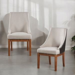 English Elm Traditional Button-Tufted Side Chair Set of 2 — Linen Upholstery, Padded Comfort, Rustic Tapered Legs Brown 25.5 L x 33 W x 23 H B2741P345931