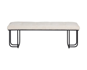 Sunpan Maverick Bench - Stylish Tufted Seat with Antique Brass Legs for Elegant Living Room Seating Eclipse White