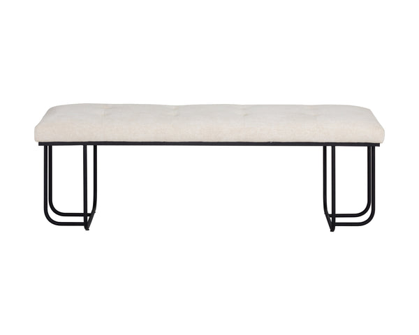 Sunpan Maverick Bench - Stylish Tufted Seat with Antique Brass Legs for Elegant Living Room Seating Eclipse White