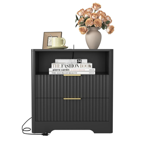 English Elm Nightstand Smart Bedside Table with Usb Charging Voice Light and Cabinet Storage W1321P399420