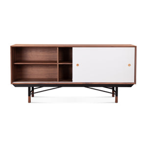 English Elm Finn Juhl Mid-century Walnut Veneer Sideboard with Sleek Steel Legs Dining Storage Orange,White B353S00014