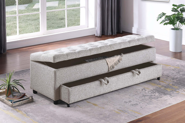 English Elm Contemporary Tufted Bouclé Storage Ottoman with Hidden Compartment and Smooth Pull-Out Drawer Bench Beige 61 L x 20 W x 17 H B011P370883