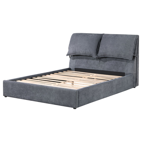 English Elm Brewster Charcoal Grey Velvet Queen Platform Bed With Luxurious Pillows For Modern Elegance B062S01245