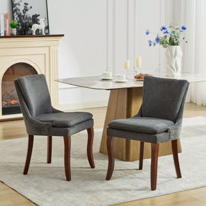 English Elm Modern Dining Chairs Set of 2 with Double-Layer Cushioned Chenille Upholstery, Curved Solid Wood Legs Gray W1143P207920