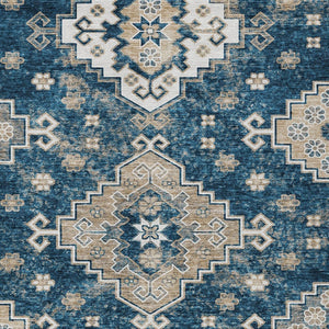 HomeRoots 5' Stylish Navy Blue Medallion Washable Area Rug for Indoor and Outdoor Living Spaces, Durable Design 5' X 8' 589009
