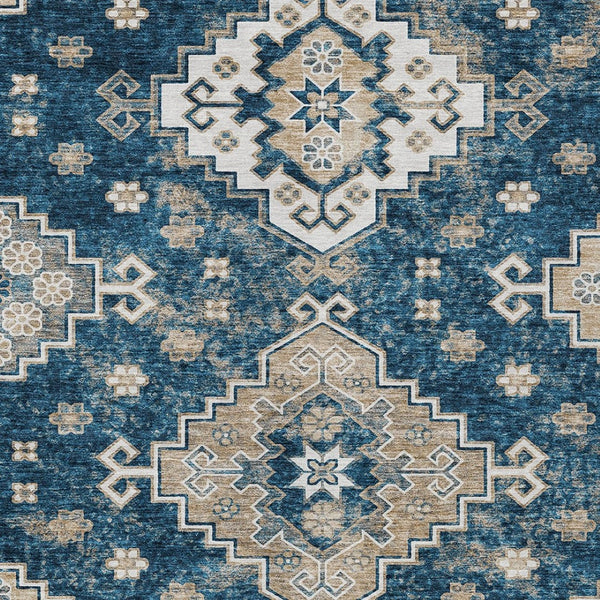 HomeRoots 5' Stylish Navy Blue Medallion Washable Area Rug for Indoor and Outdoor Living Spaces, Durable Design 8' X 10' 589011