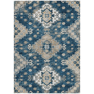 HomeRoots 9' Navy Blue Beige Ivory Medallion Area Rug - Durable, Washable Design for Indoor & Outdoor Spaces 9' X 12' 589012