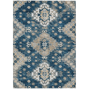 HomeRoots 9' Navy Blue Beige Ivory Medallion Area Rug - Durable, Washable Design for Indoor & Outdoor Spaces 9' X 12' 589012